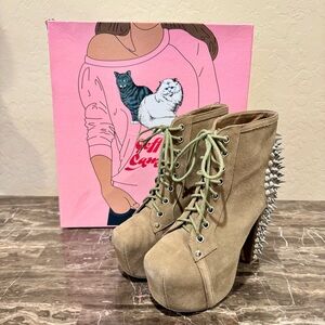 NEW Jeffrey Campbell Spike Taupe Suede Platform Boots